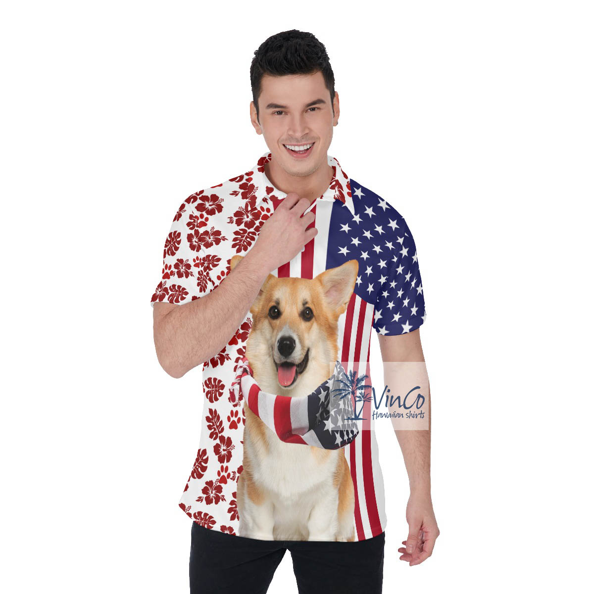 Funny Corgi 4th Of July Patriotic American Hawaiian Golf Shirt For Men - variant image 1