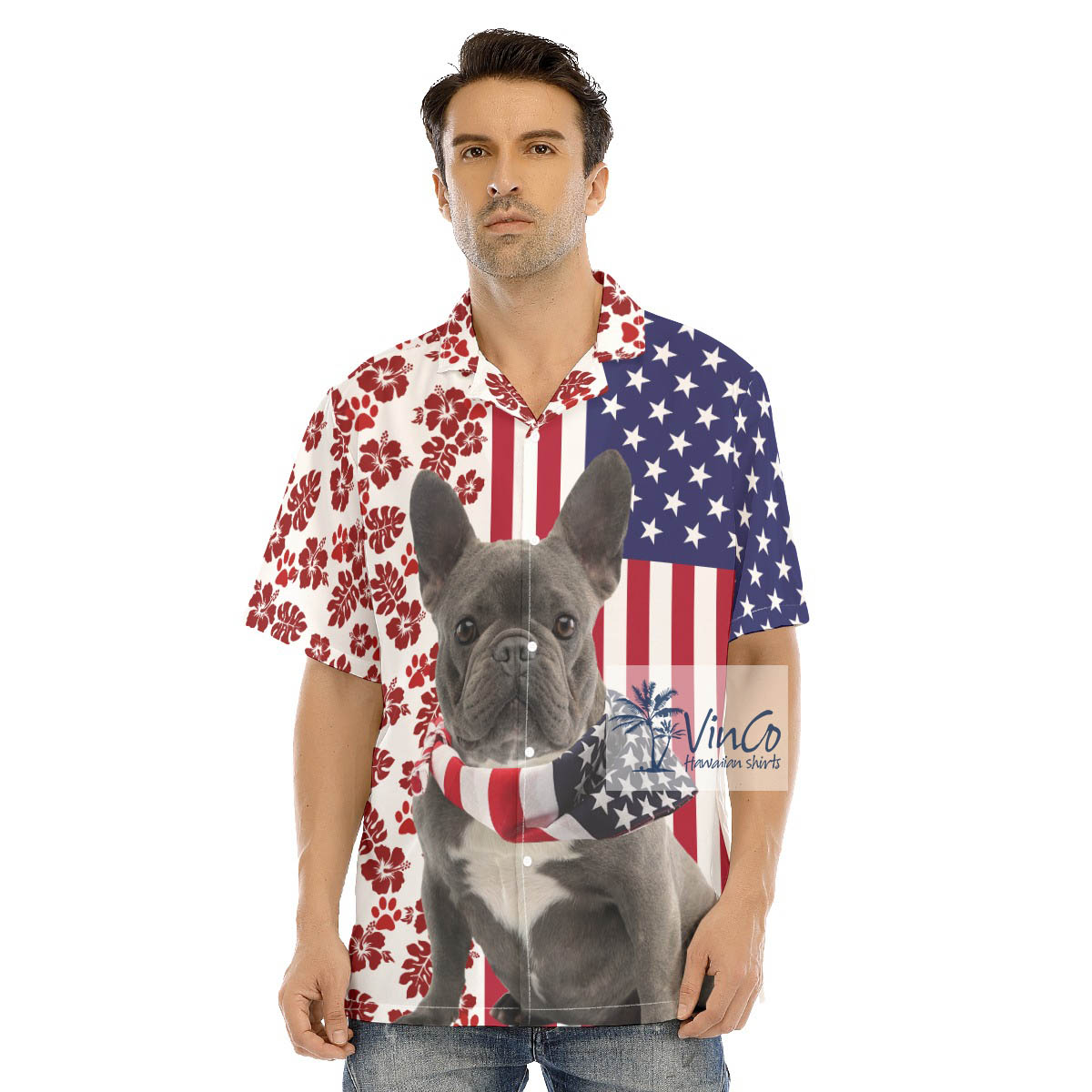 Unique French Bulldog Patriotic American Men's Hawaiian Shirt - variant image 1