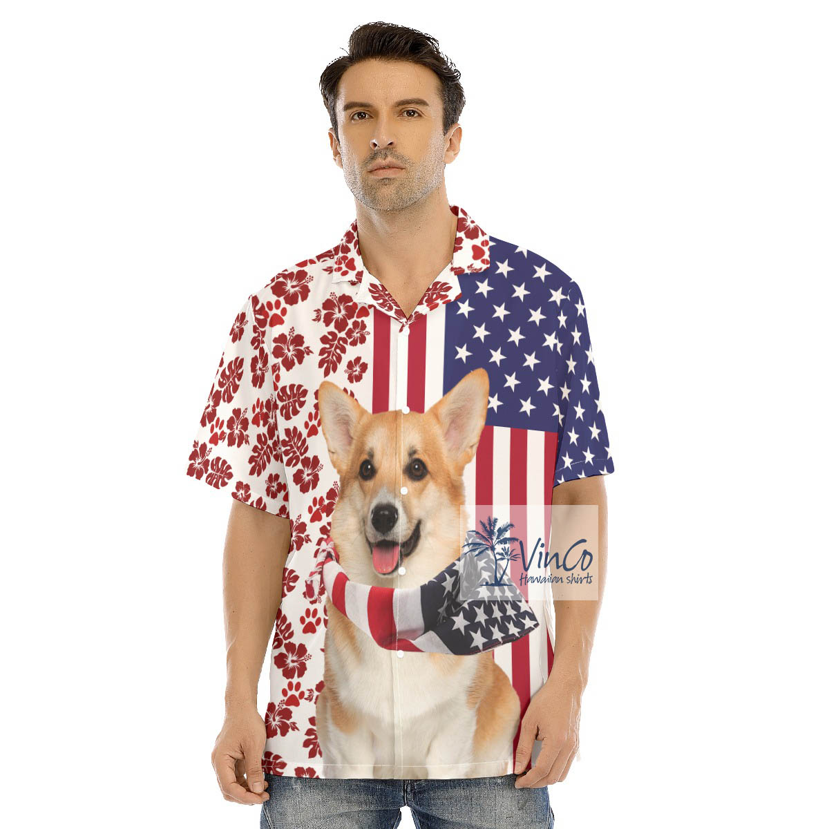Corgi Patriotic 4th Of July Hawaiian Button Up Shirt For Men - variant image 1