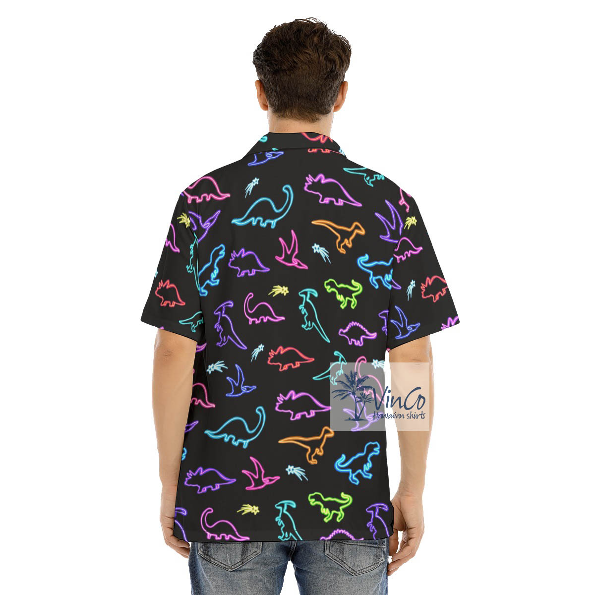Neon Dinosaur Hawaiian Shirt For Men