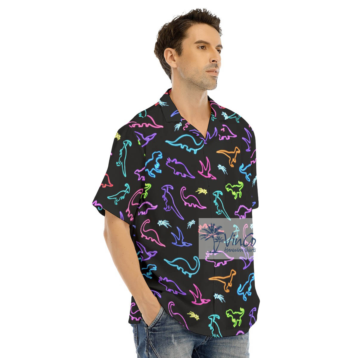 Neon Dinosaur Hawaiian Shirt For Men