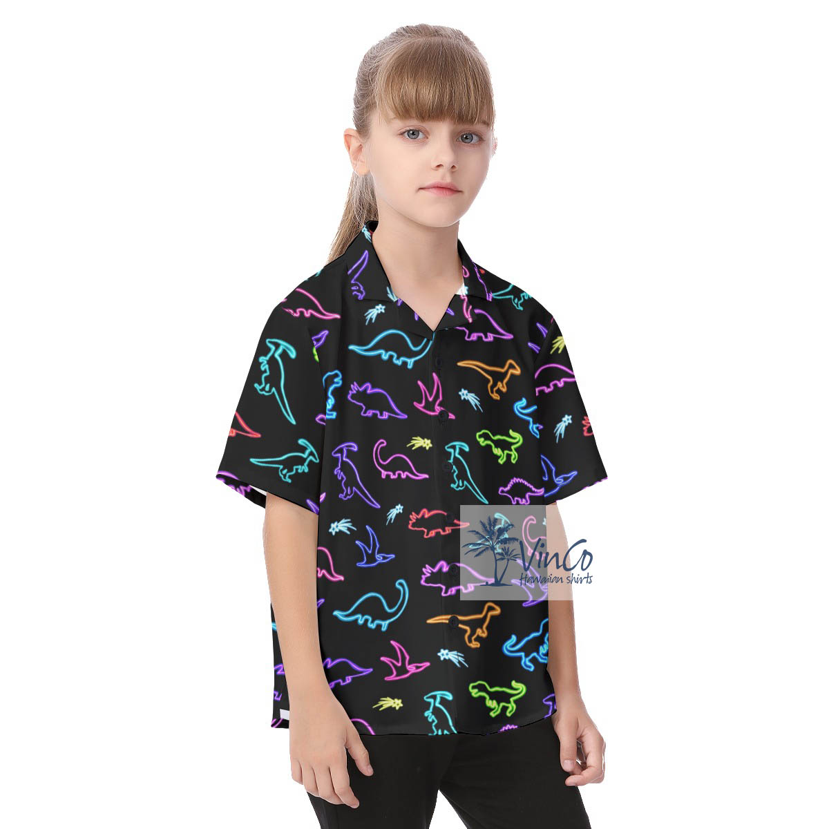 Neon Dinosaur Button Up Shirt For Kids