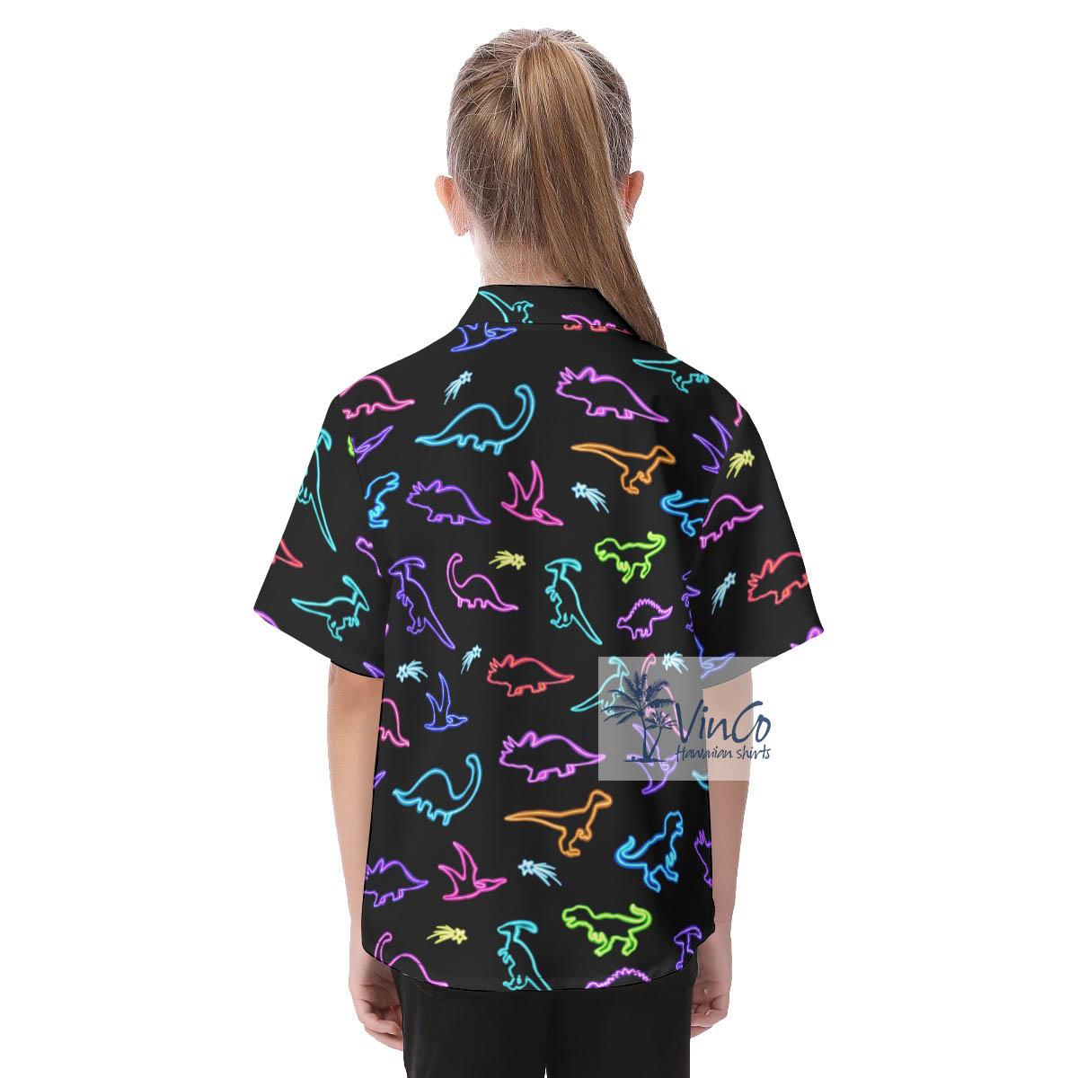 Neon Dinosaur Button Up Shirt For Kids