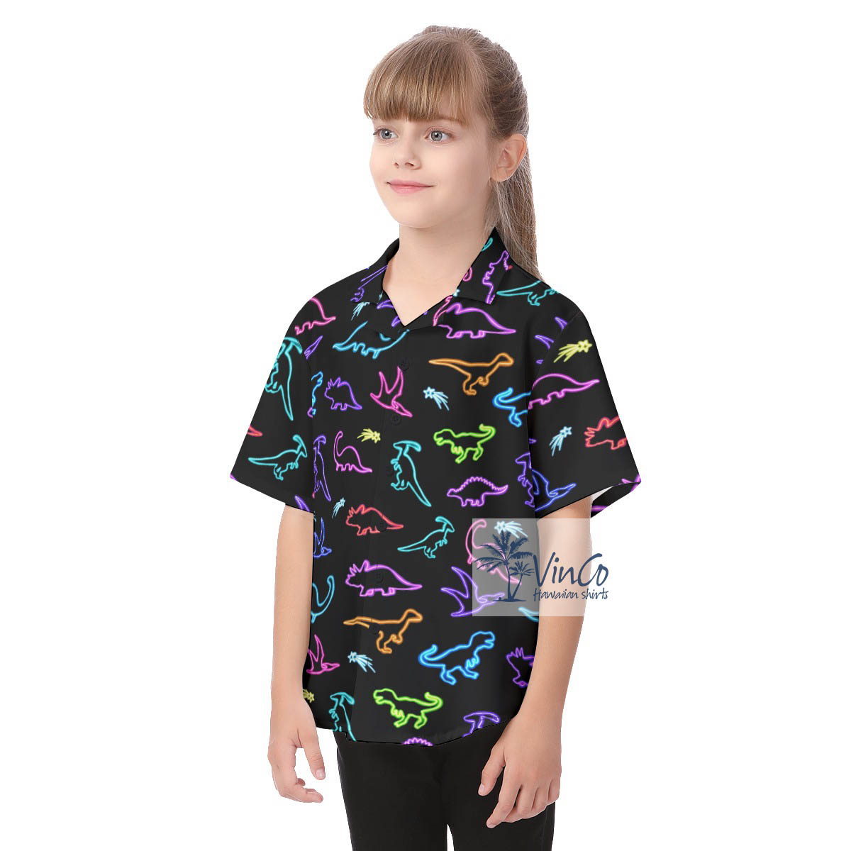 Neon Dinosaur Button Up Shirt For Kids