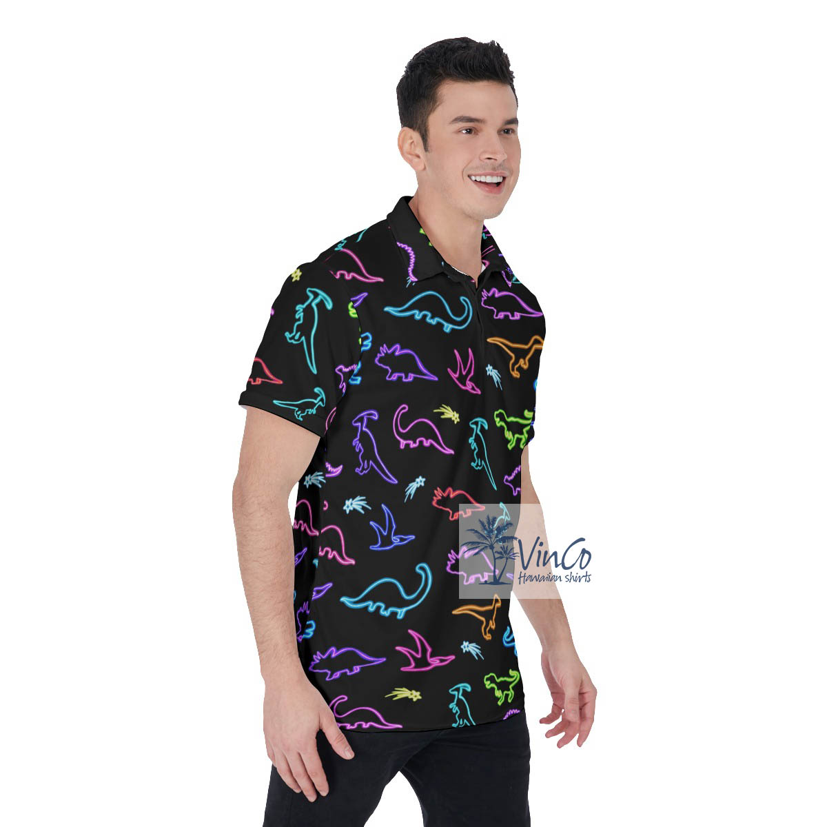 Funny Neon Dinosaur Polo Shirt For Men