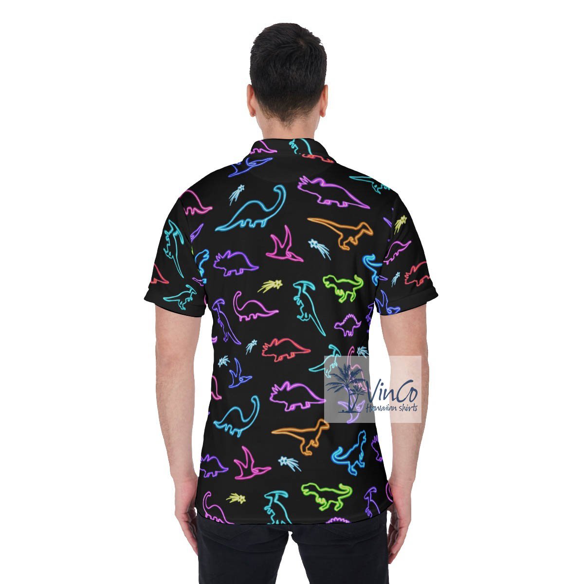 Funny Neon Dinosaur Polo Shirt For Men