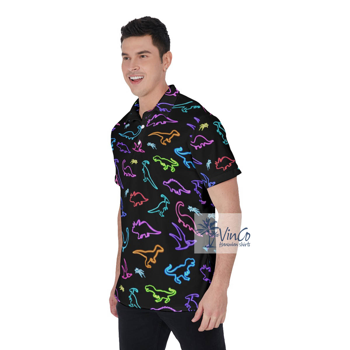 Funny Neon Dinosaur Polo Shirt For Men