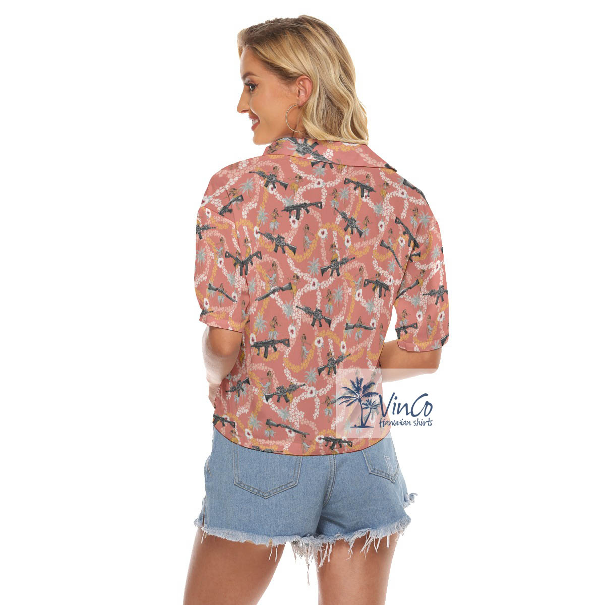 Funny Hula Girl Gun Floral Aloha Crop Top Shirt For Women