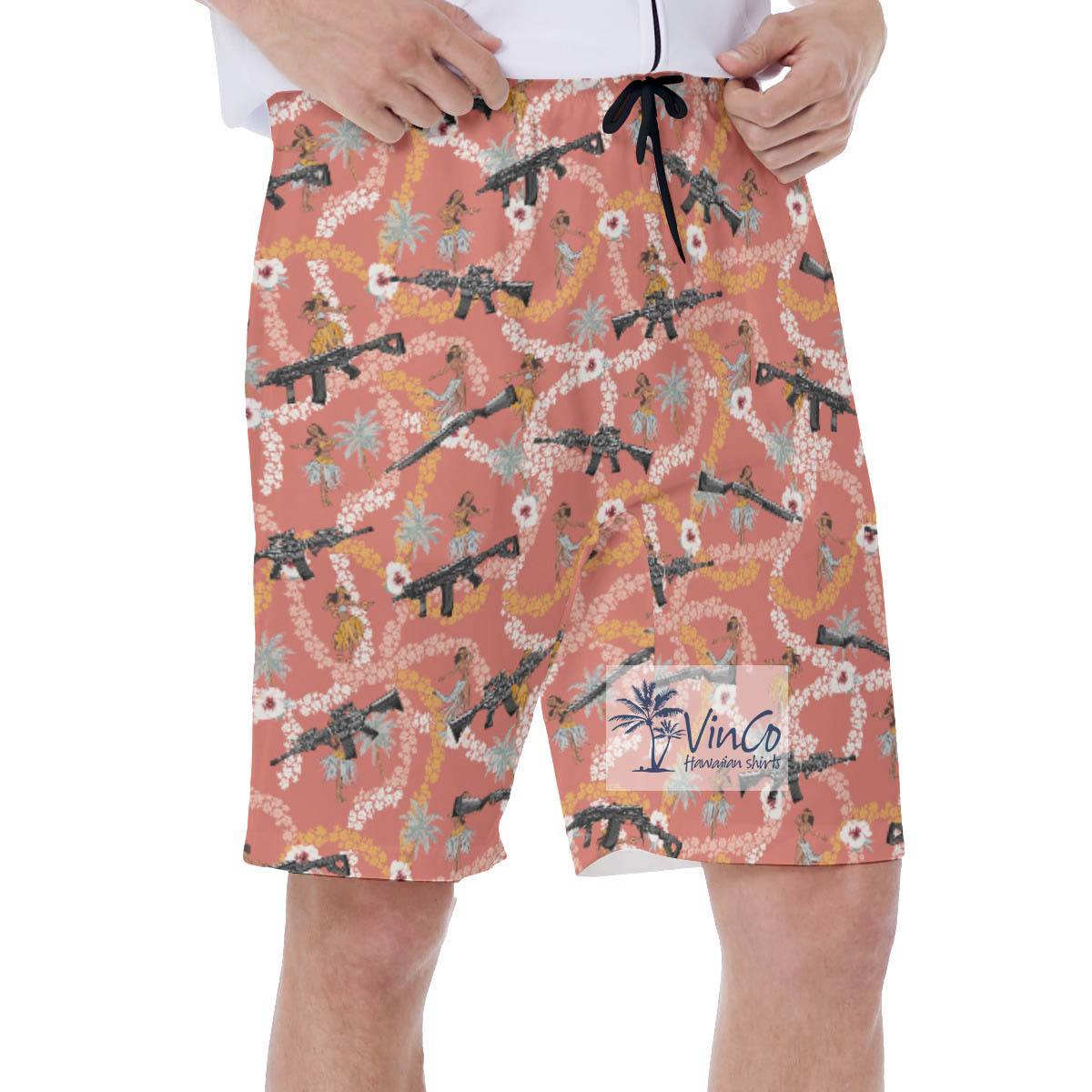 Floral Hula Girl With Gun Hawaiian Swimwear For Men