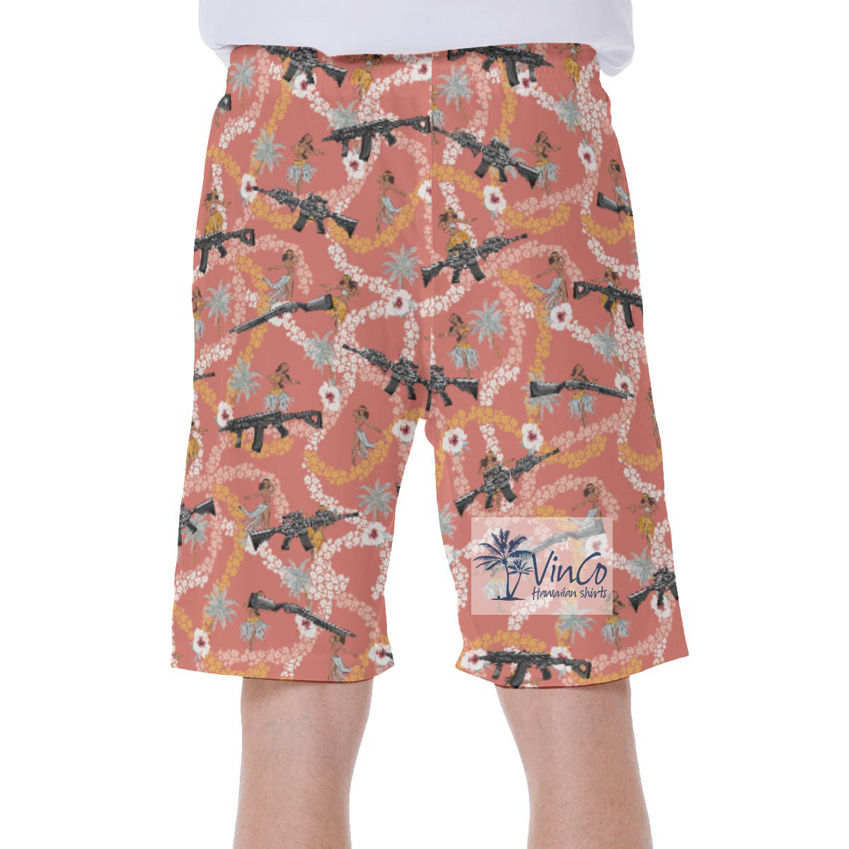 Floral Hula Girl With Gun Hawaiian Swimwear For Men