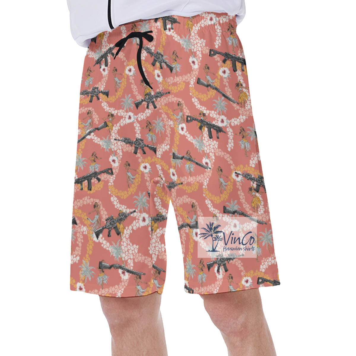 Floral Hula Girl With Gun Hawaiian Swimwear For Men