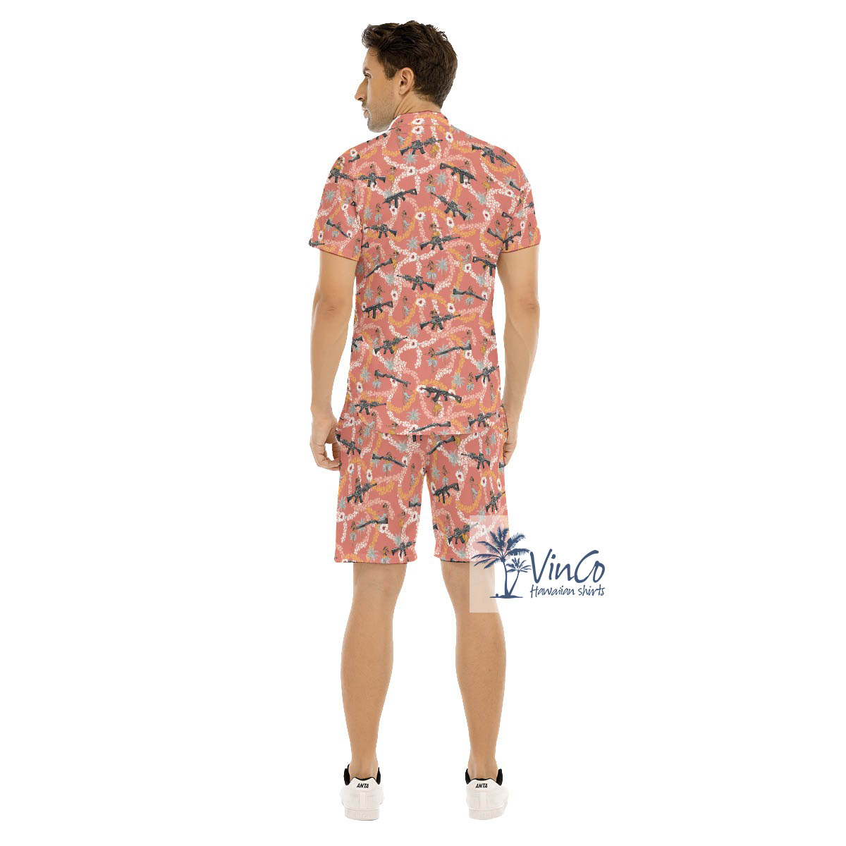 Set Funny Hula Girl Long Gun Hawaiian Shirt And Shorts For Men