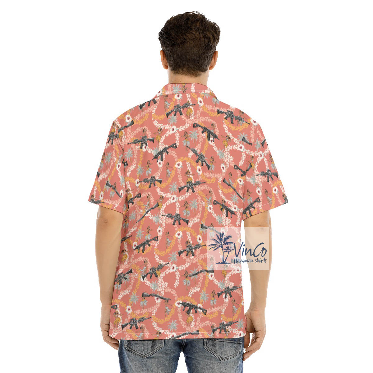 Funny Hula Girl With Gun Floral Hawaiian Shirt