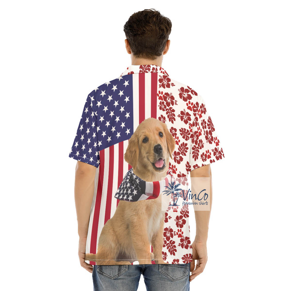 Golden Retrievers Patriotic 4th Of July Button Up Hawaiian Shirt