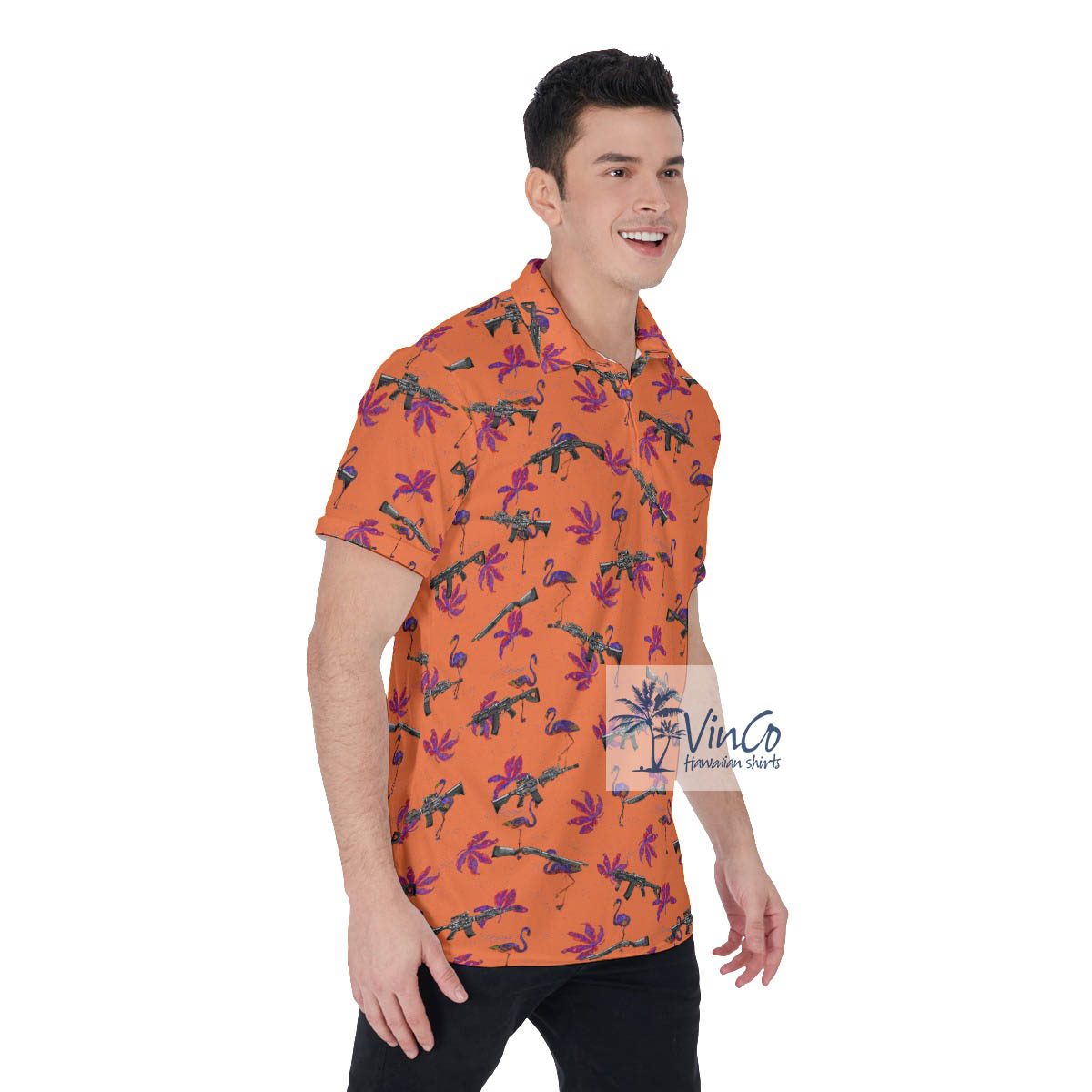 Funny Flamingo Gun Hawaiian Golf Shirt For Men