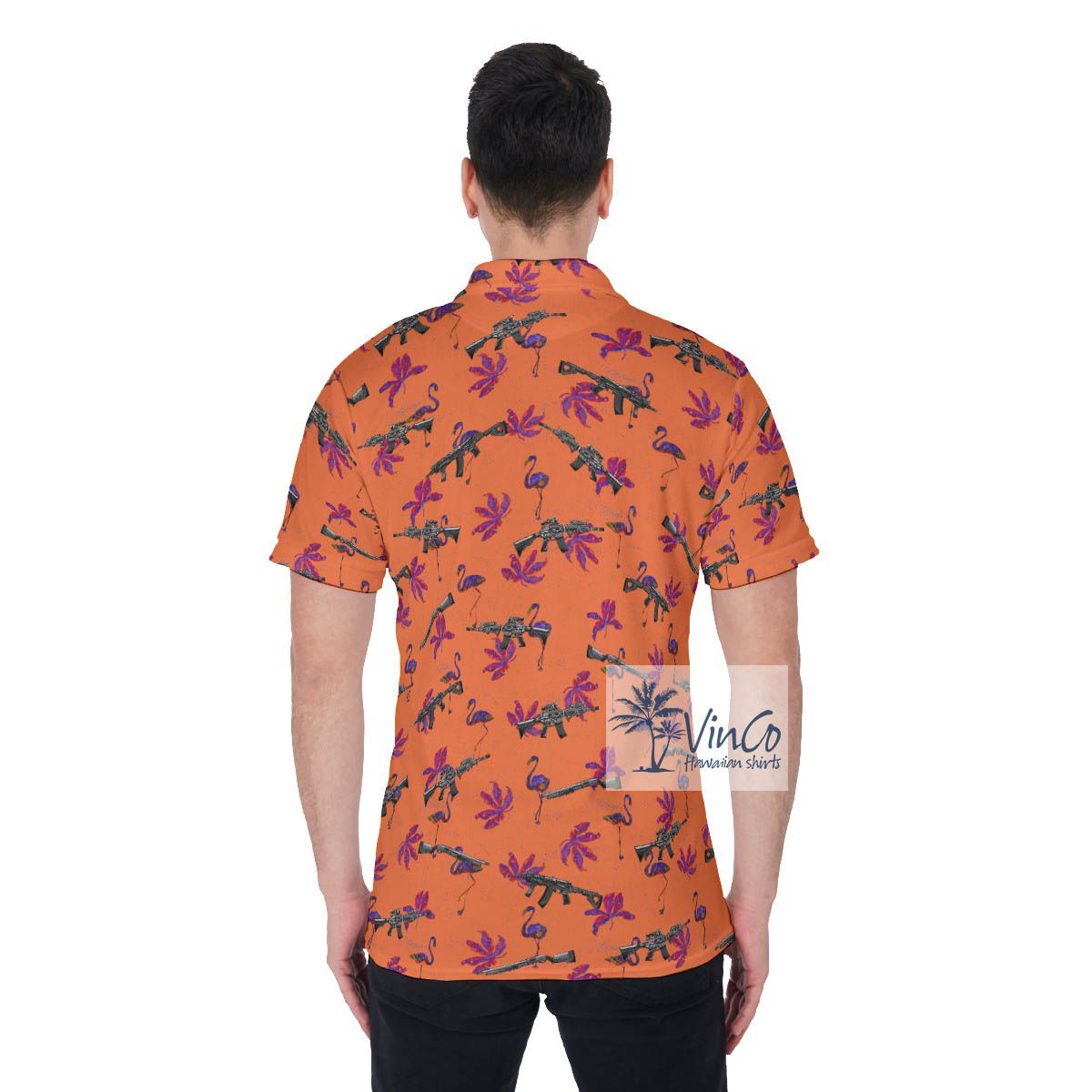 Funny Flamingo Gun Hawaiian Golf Shirt For Men