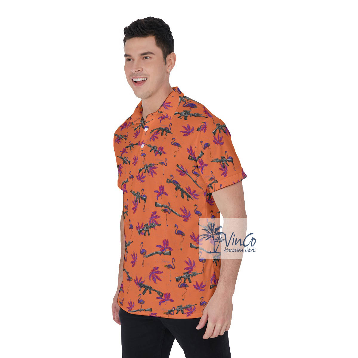 Funny Flamingo Gun Hawaiian Golf Shirt For Men