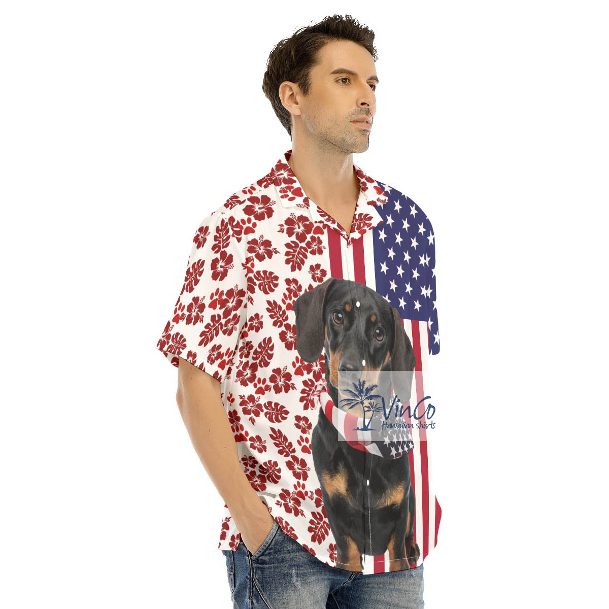 Cute Dachshund 4th Of July American Flag Hawaiian Shirt