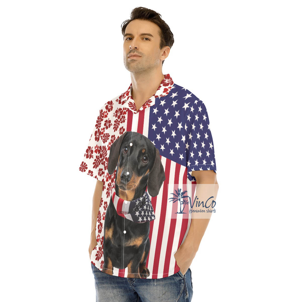 Cute Dachshund 4th Of July American Flag Hawaiian Shirt