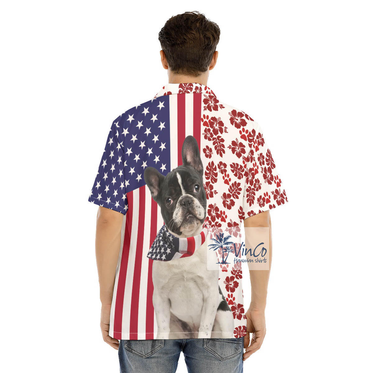 Unique French Bulldog American Flag Patriotic Aloha Shirt