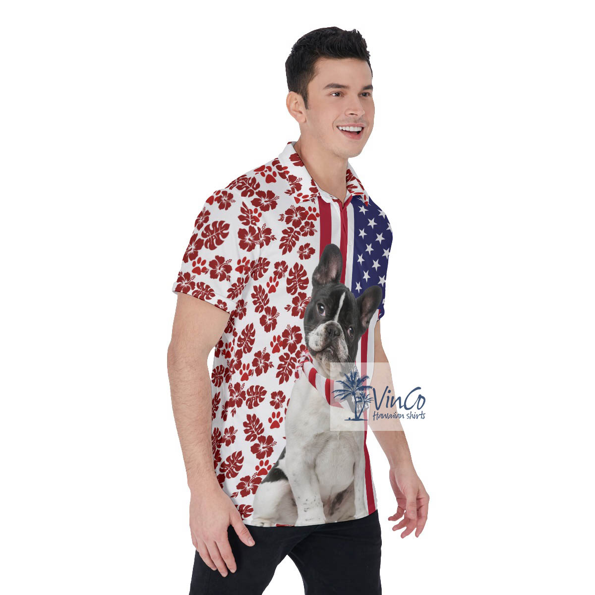 Patriotic French Bulldog American Hawaiian Polo Golf Shirt For Men