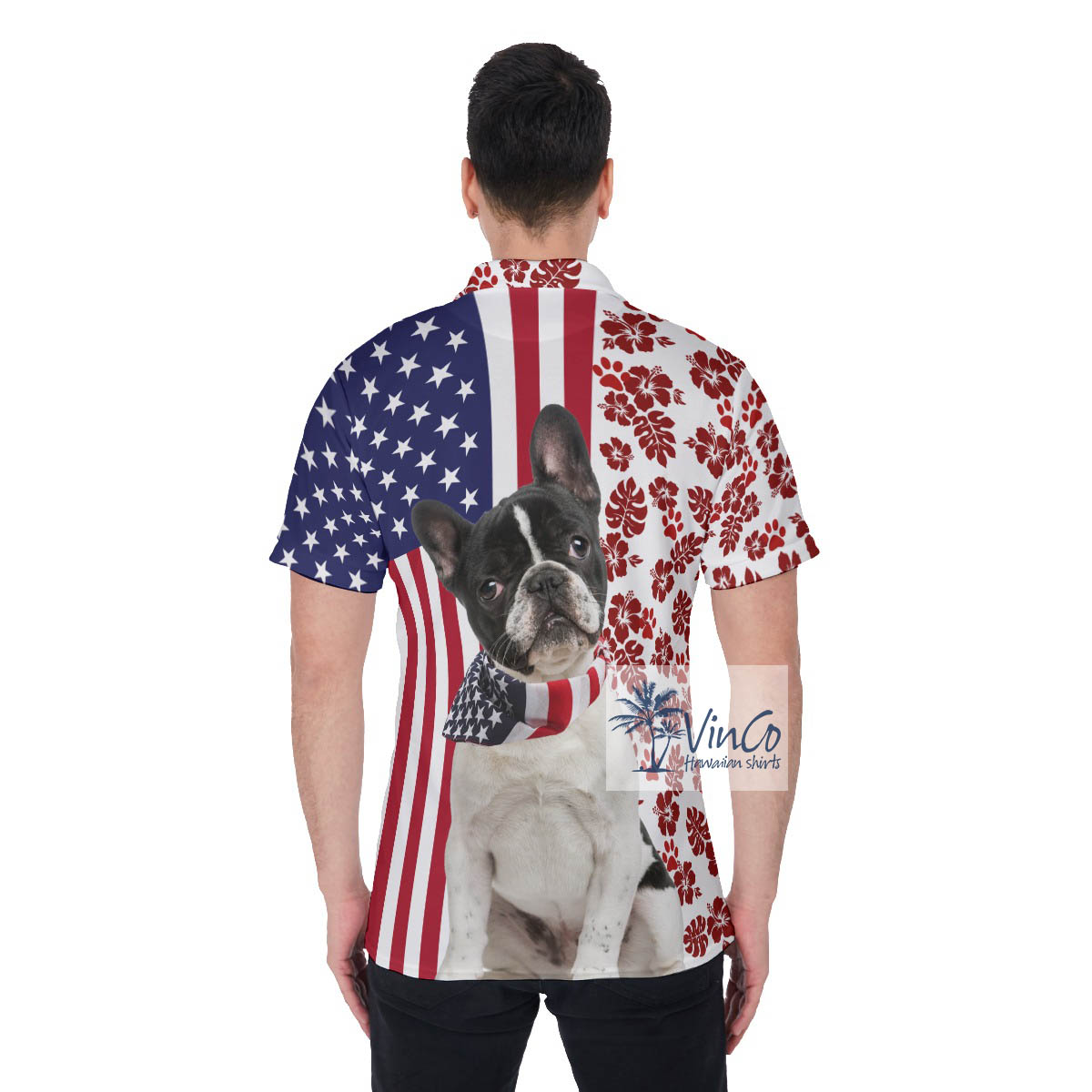 Patriotic French Bulldog American Hawaiian Polo Golf Shirt For Men
