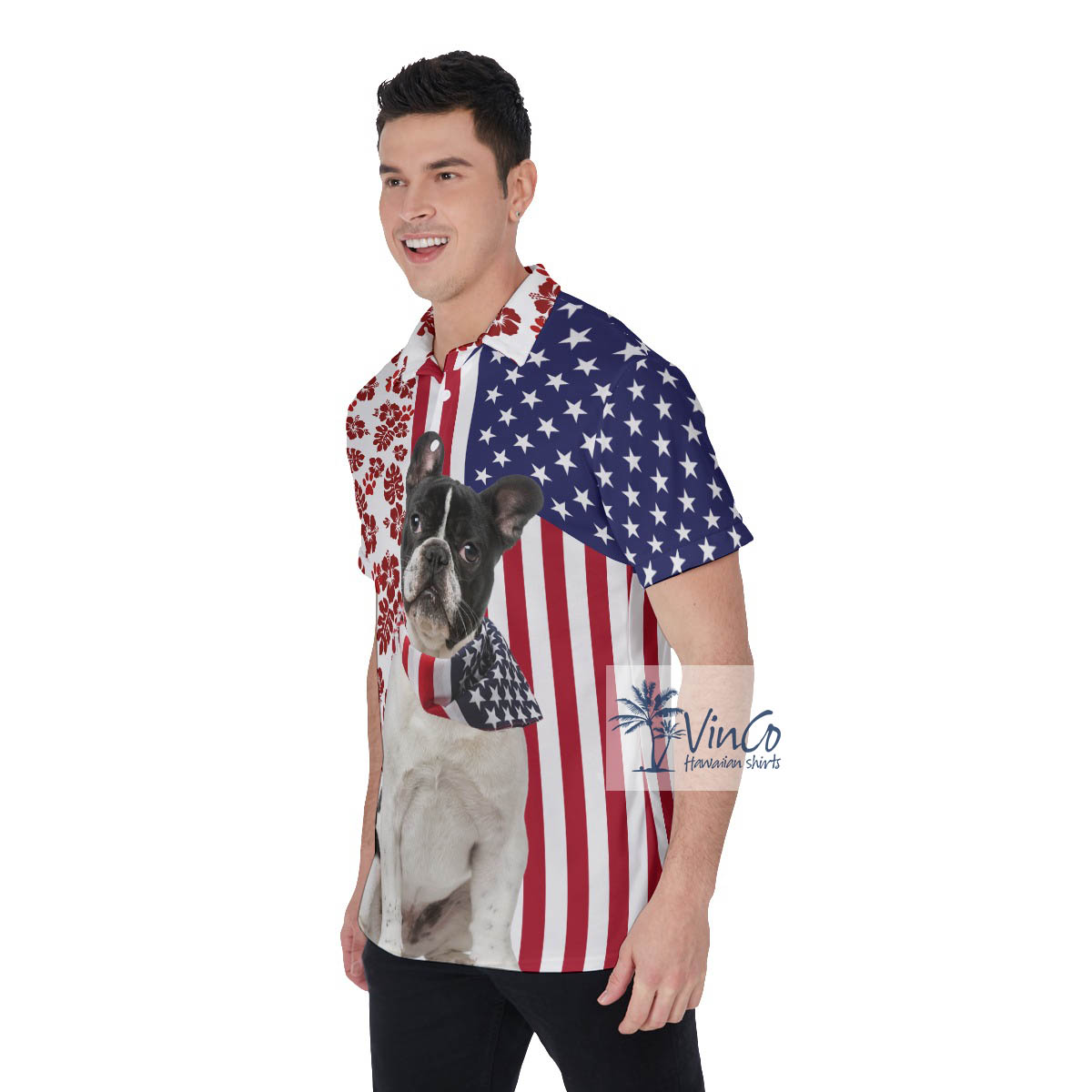 Patriotic French Bulldog American Hawaiian Polo Golf Shirt For Men