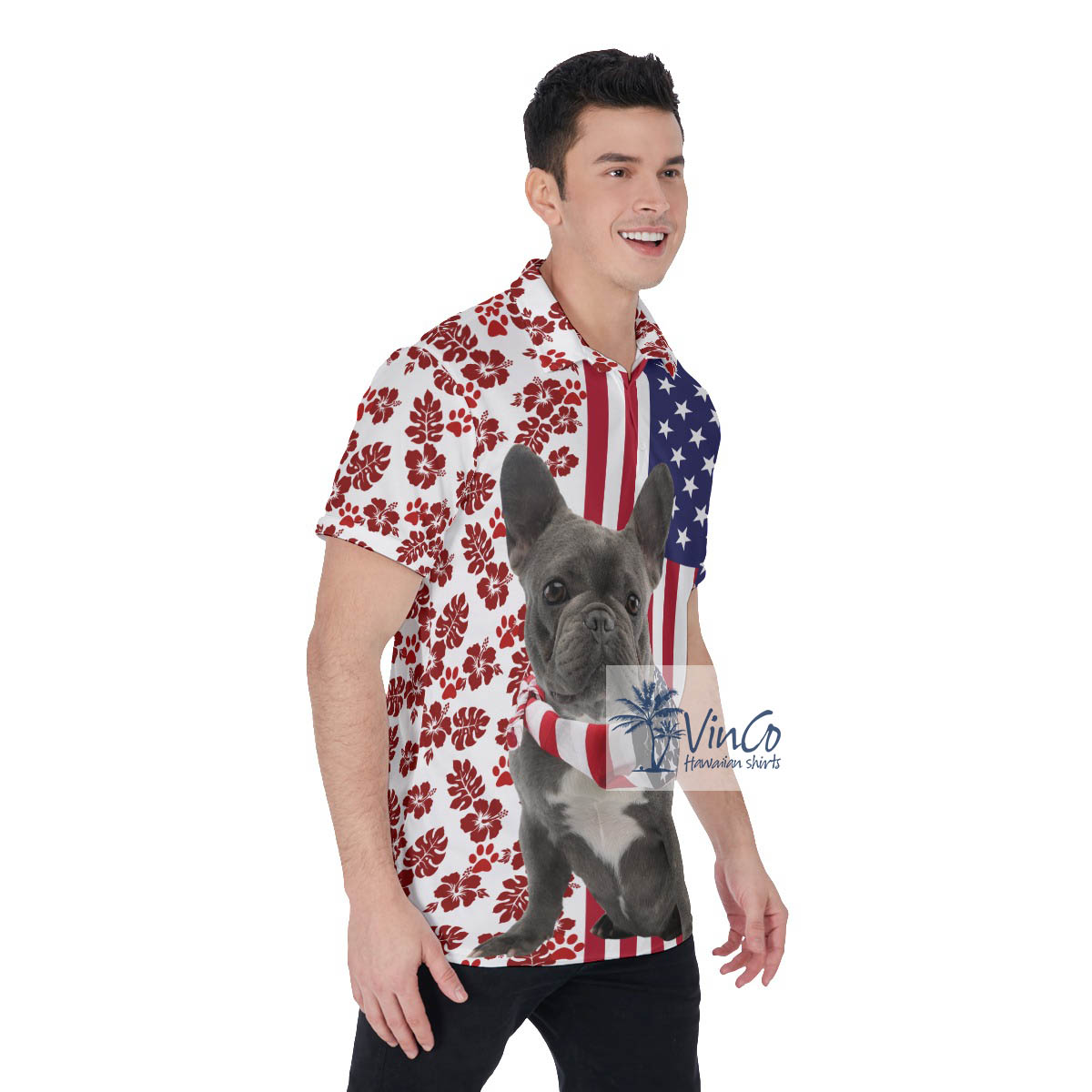 French Bulldog 4th Of July American Flag Hawaiian Golf Polo Shirt