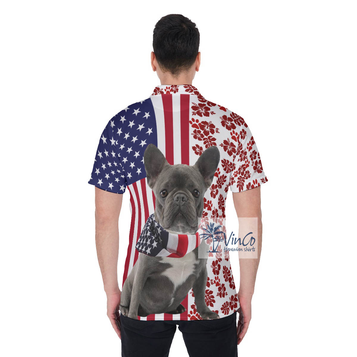 French Bulldog 4th Of July American Flag Hawaiian Golf Polo Shirt