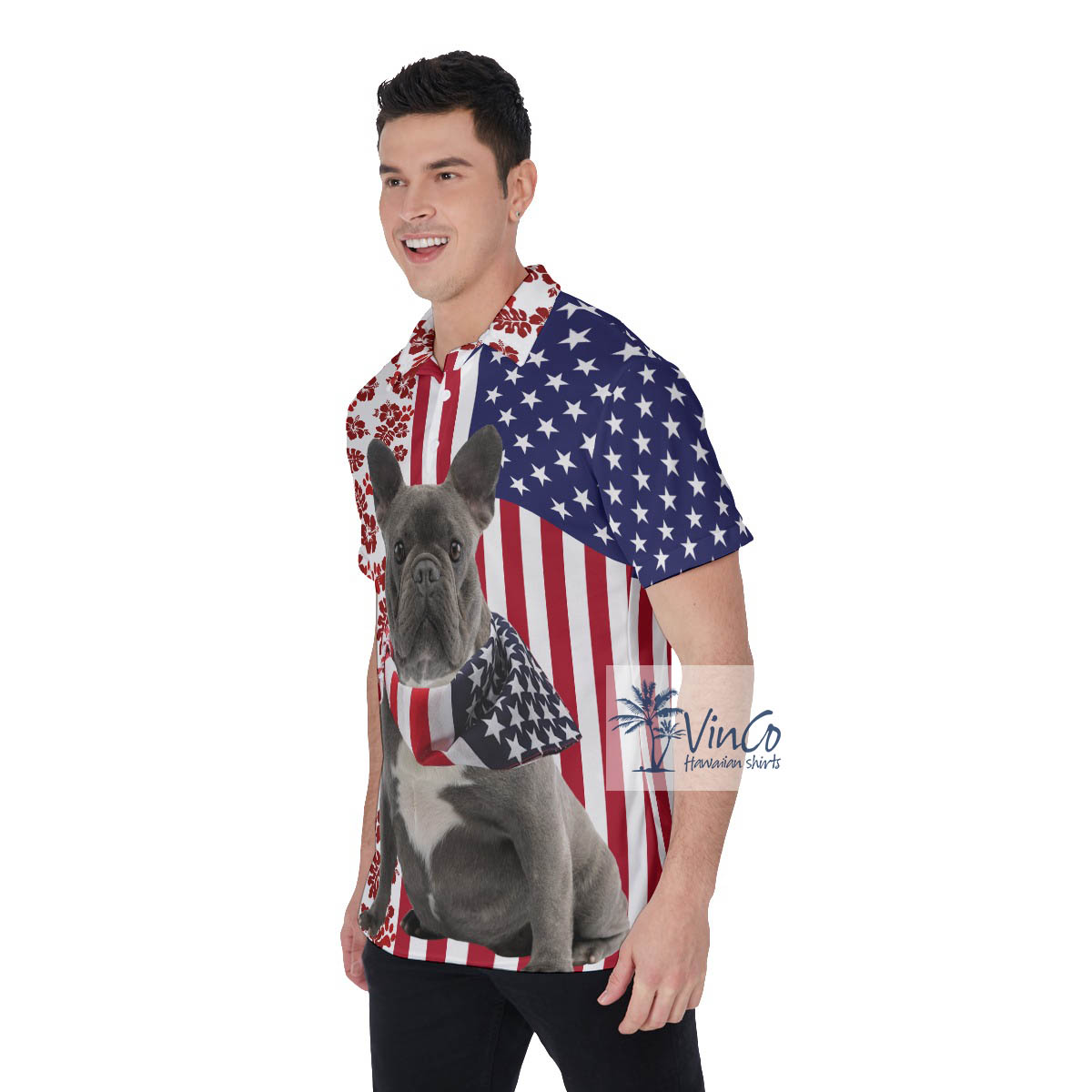 French Bulldog 4th Of July American Flag Hawaiian Golf Polo Shirt