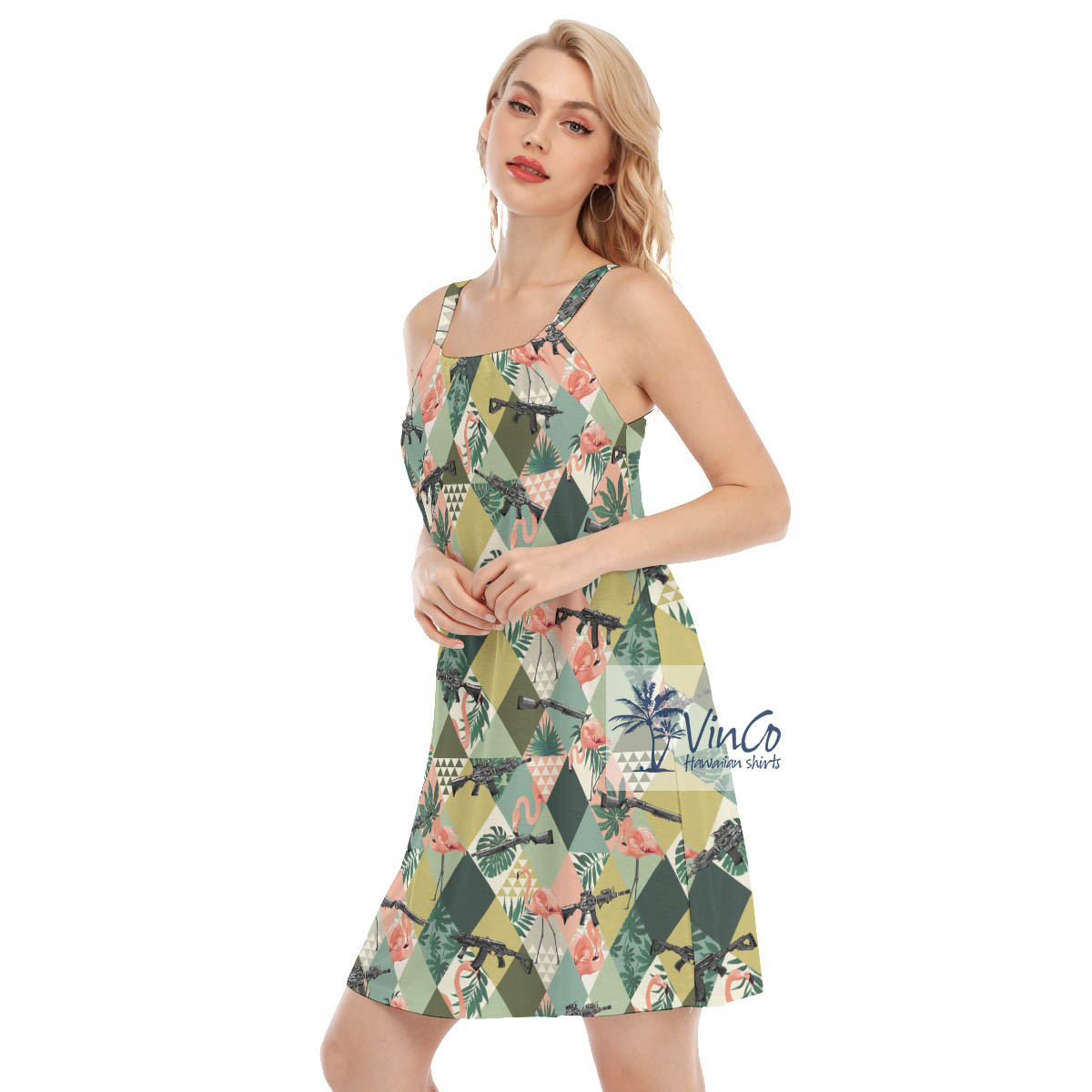 Funny Flamingo Gun Tropical Aloha Dresses For Women