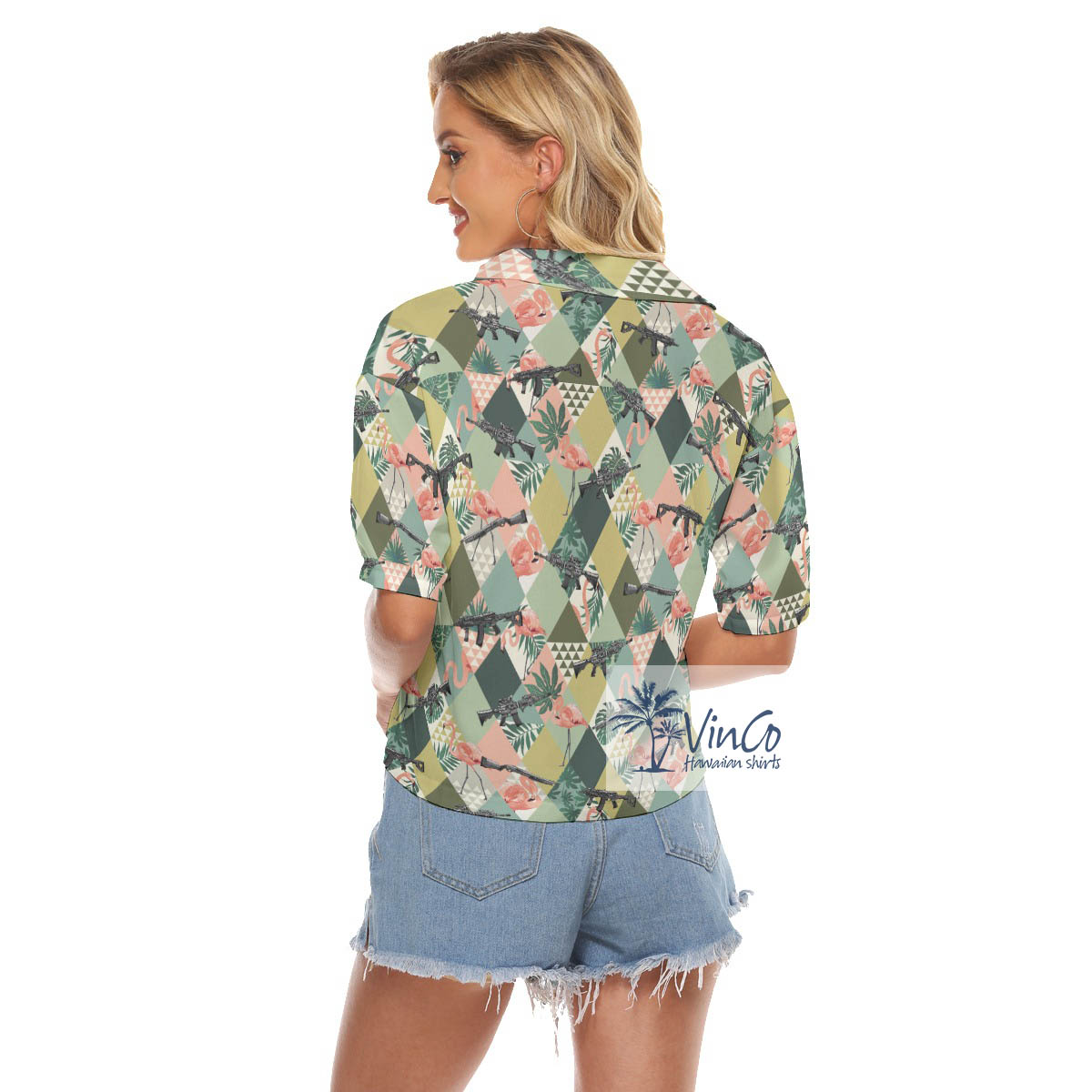 Funny Tropical Flamingo Gun Hawaiian Crop Top Shirt