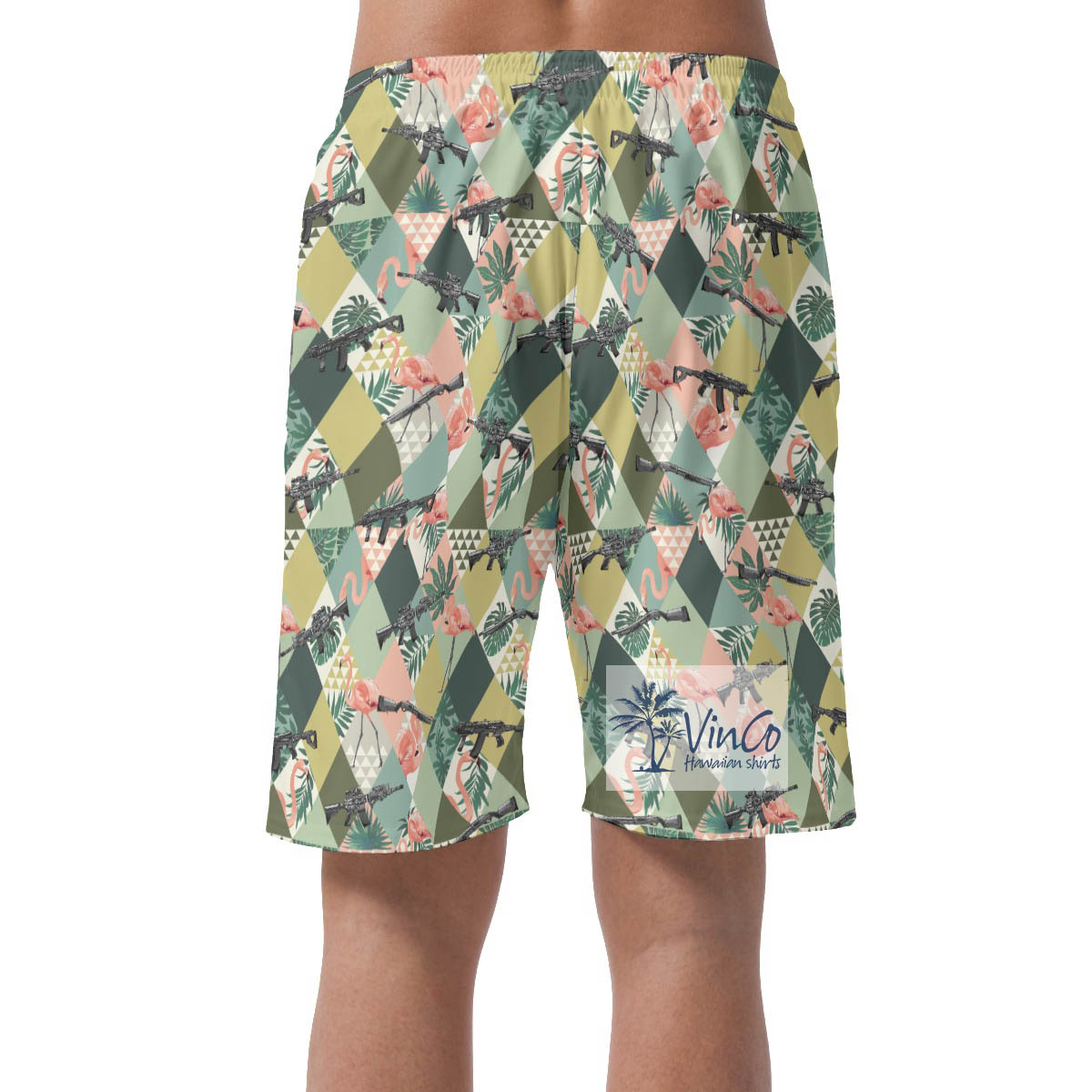 Funny Flamingo With Gun Tropical Summer Shorts For Men