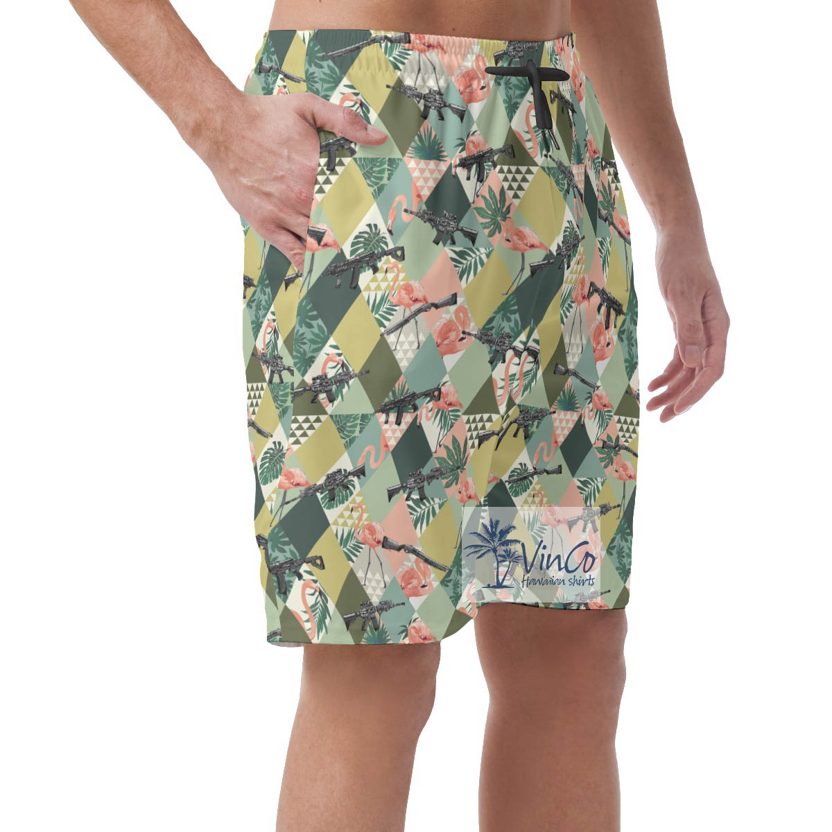 Funny Flamingo With Gun Tropical Summer Shorts For Men