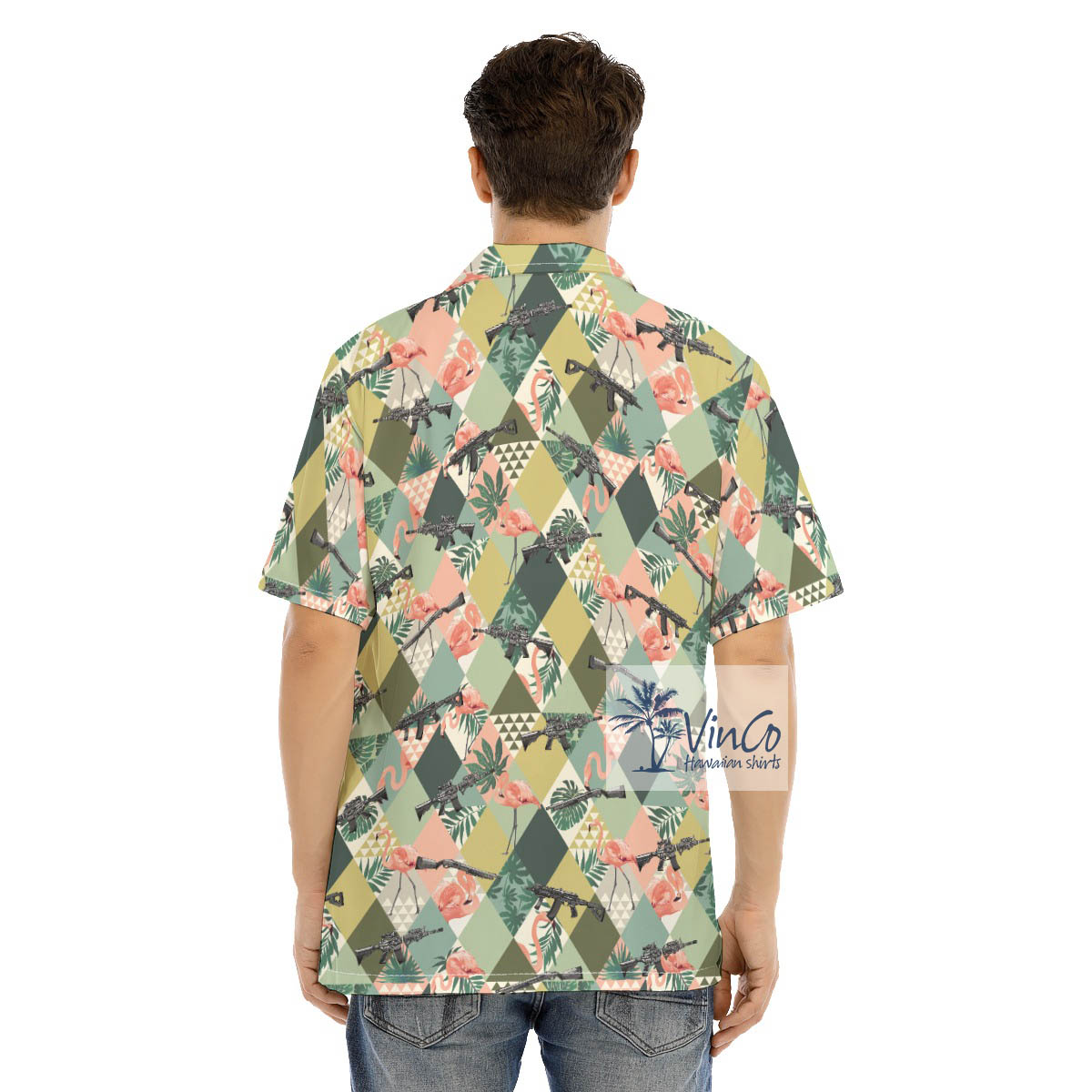 Flamingo Gun Tropical Green Hawaiian Shirt