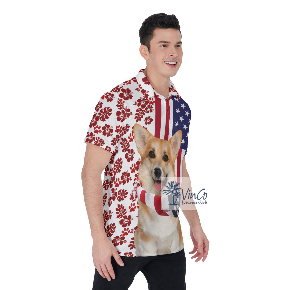 Funny Corgi 4th Of July Patriotic American Hawaiian Golf Shirt For Men