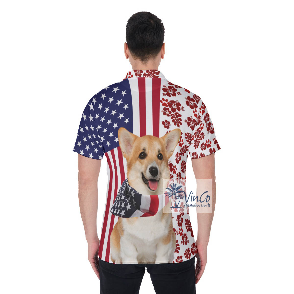 Funny Corgi 4th Of July Patriotic American Hawaiian Golf Shirt For Men