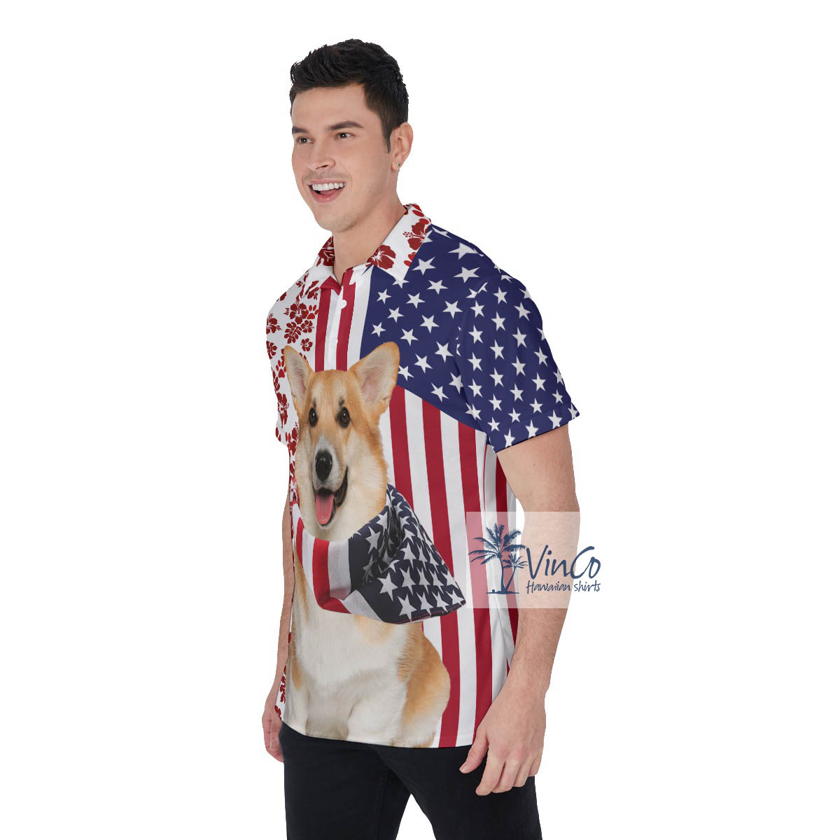Funny Corgi 4th Of July Patriotic American Hawaiian Golf Shirt For Men