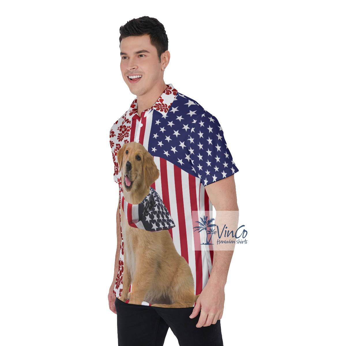 Golden Retrievers American Patriotic Hawaiian Golf Shirt For Men