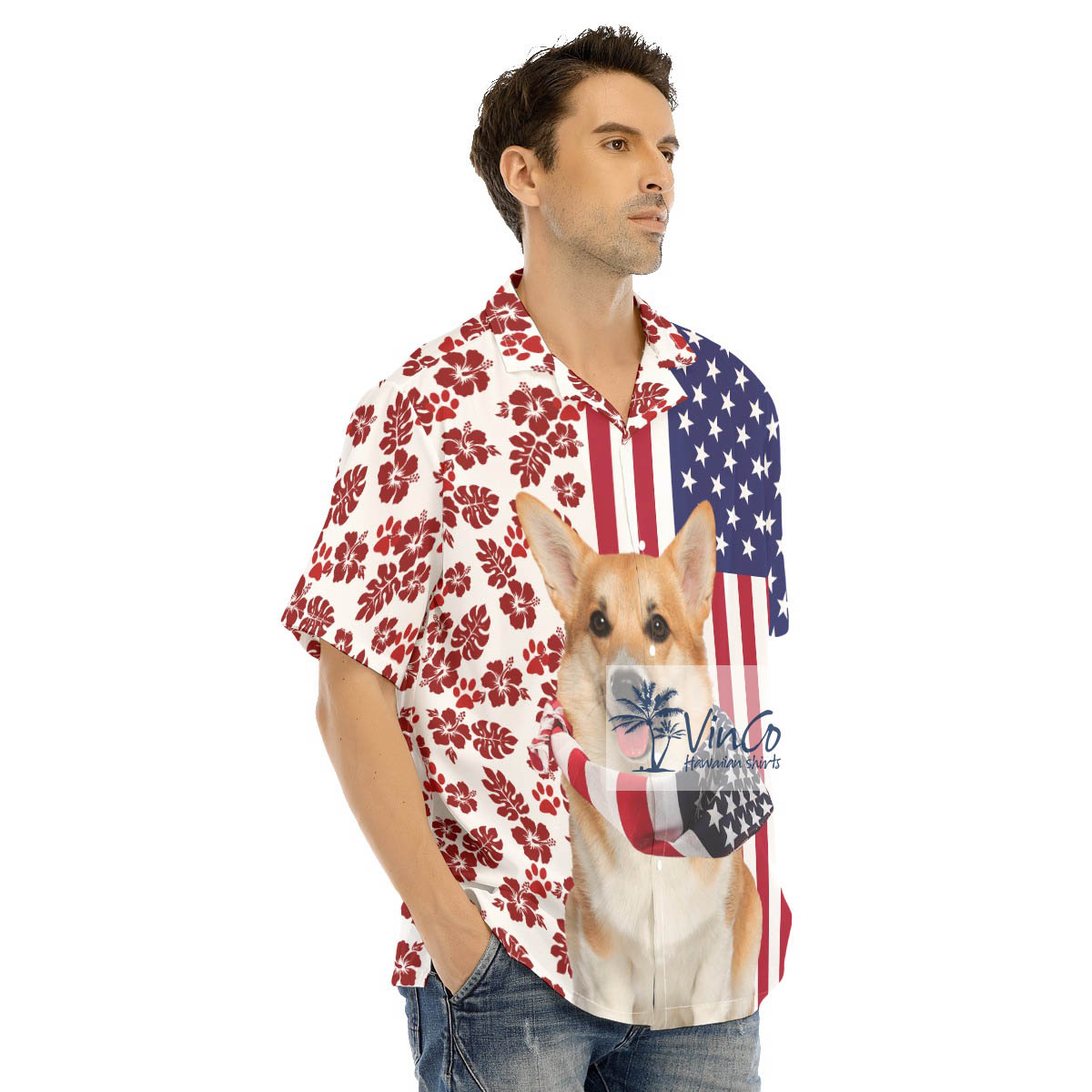 Corgi Patriotic 4th Of July Hawaiian Button Up Shirt For Men