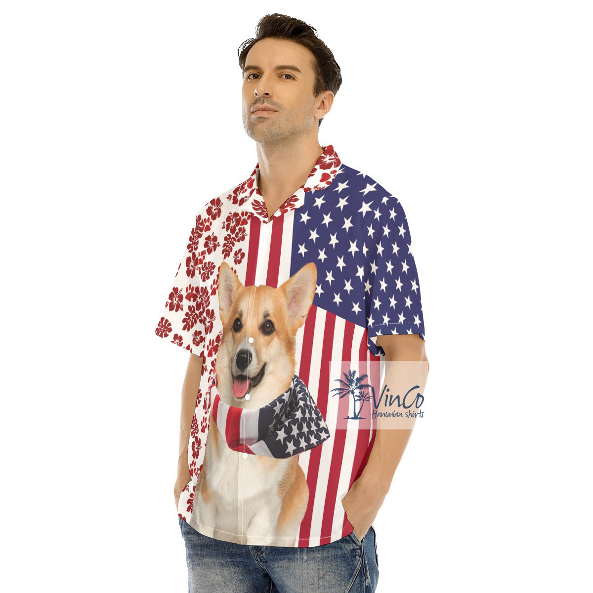 Corgi Patriotic 4th Of July Hawaiian Button Up Shirt For Men