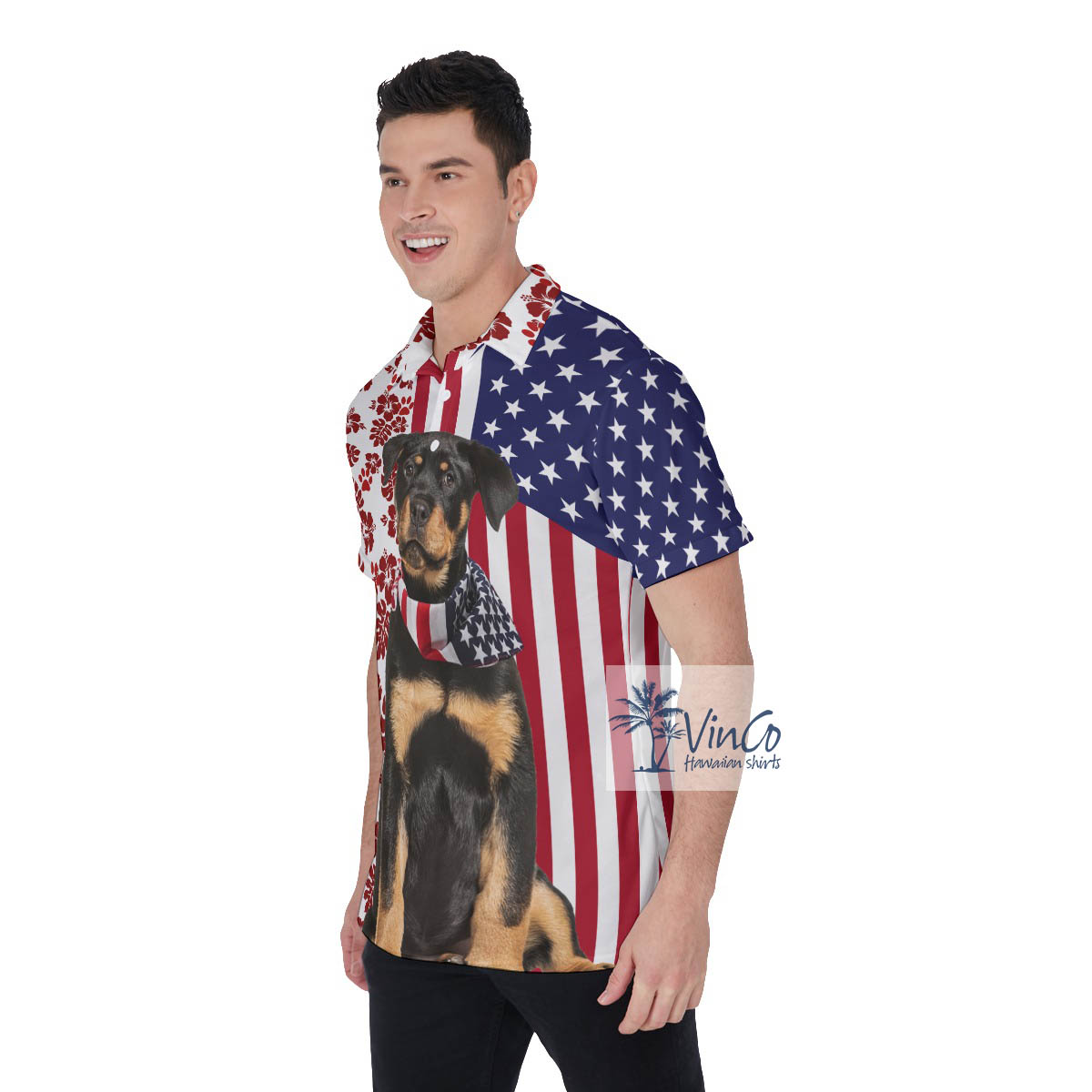 Patriotic Rottweiler American Flag Pattern Polo Golf Shirt For Men