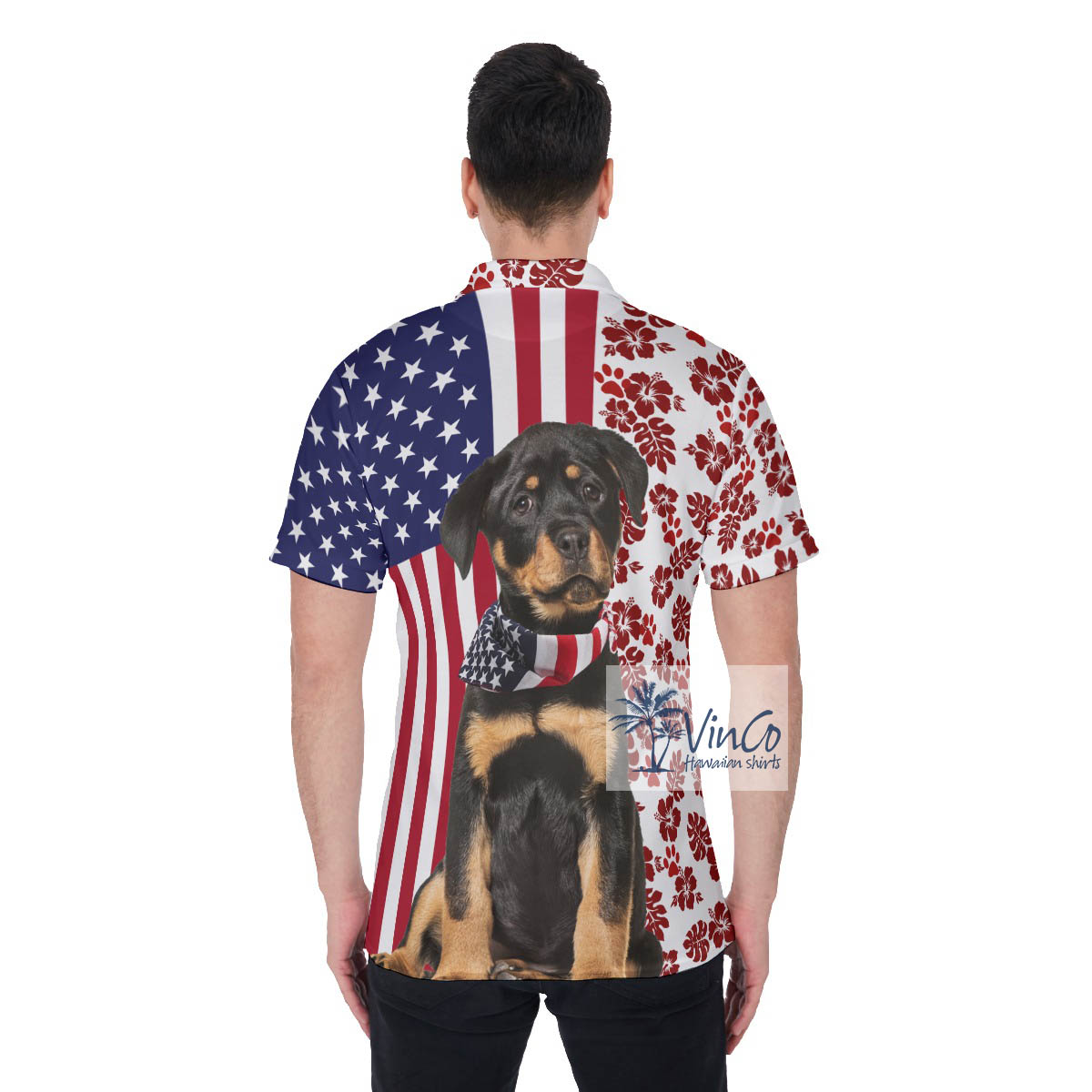 Patriotic Rottweiler American Flag Pattern Polo Golf Shirt For Men