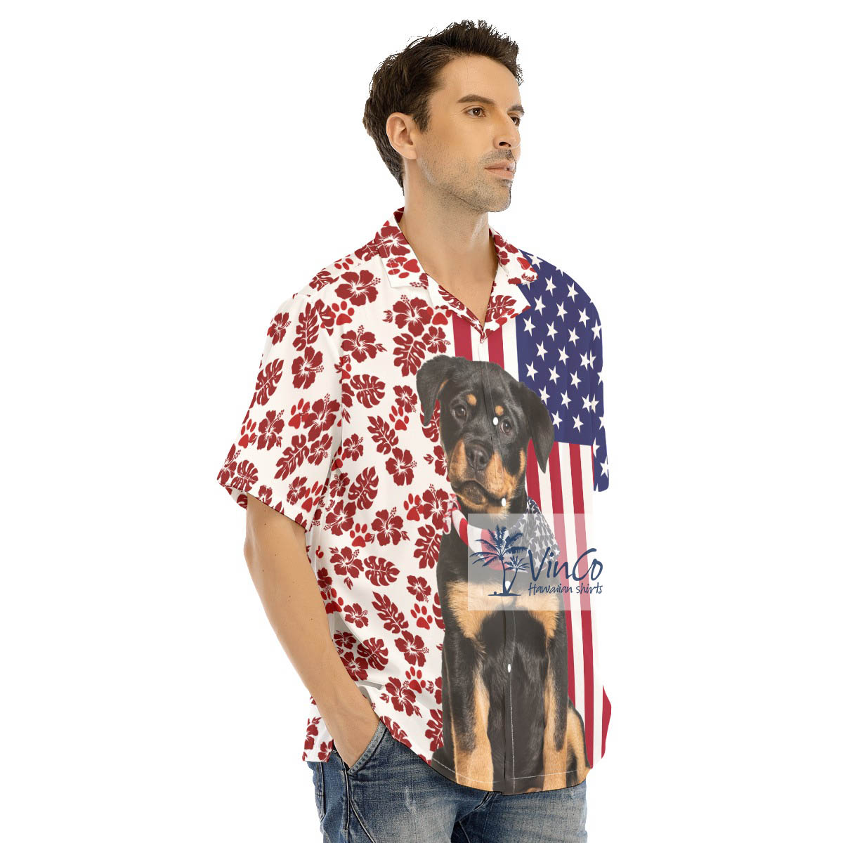 Rottweiler Dog 4th Of July Hawaiian Shirt For Men