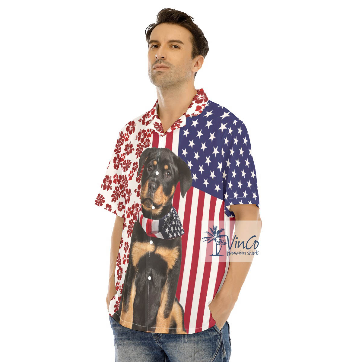 Rottweiler Dog 4th Of July Hawaiian Shirt For Men