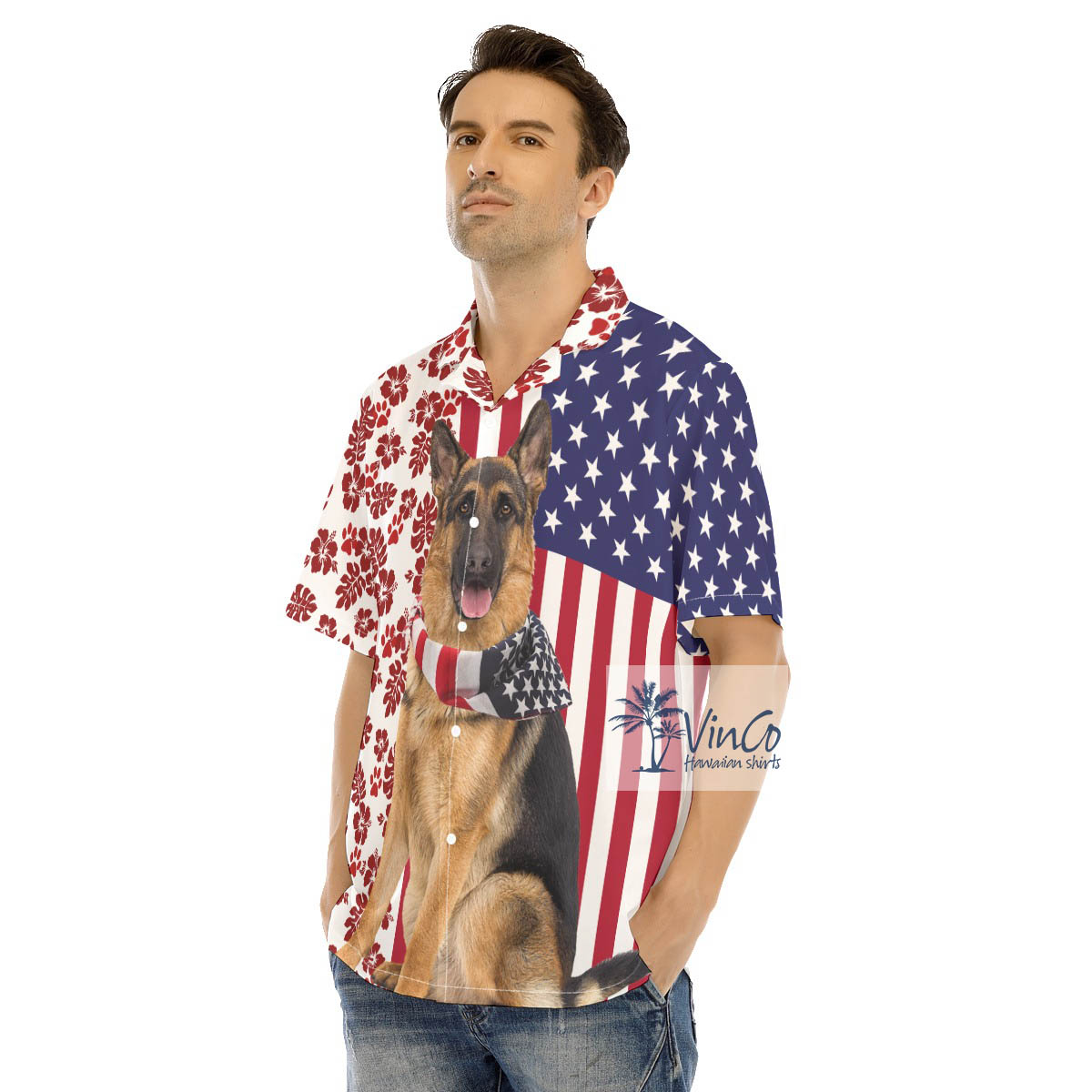 German Shepherd Dogs Patriotic 4th Of July Hawaiian Shirt For Men