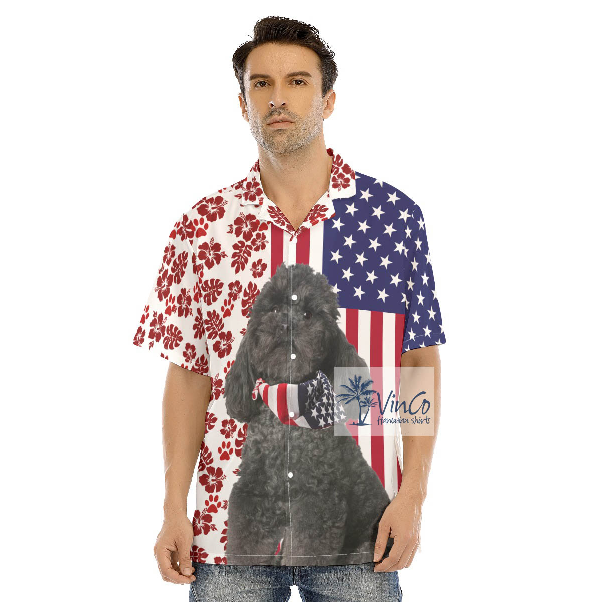 Cute Poodles Patriotic American Hawaiian Shirt For Men - variant image 1