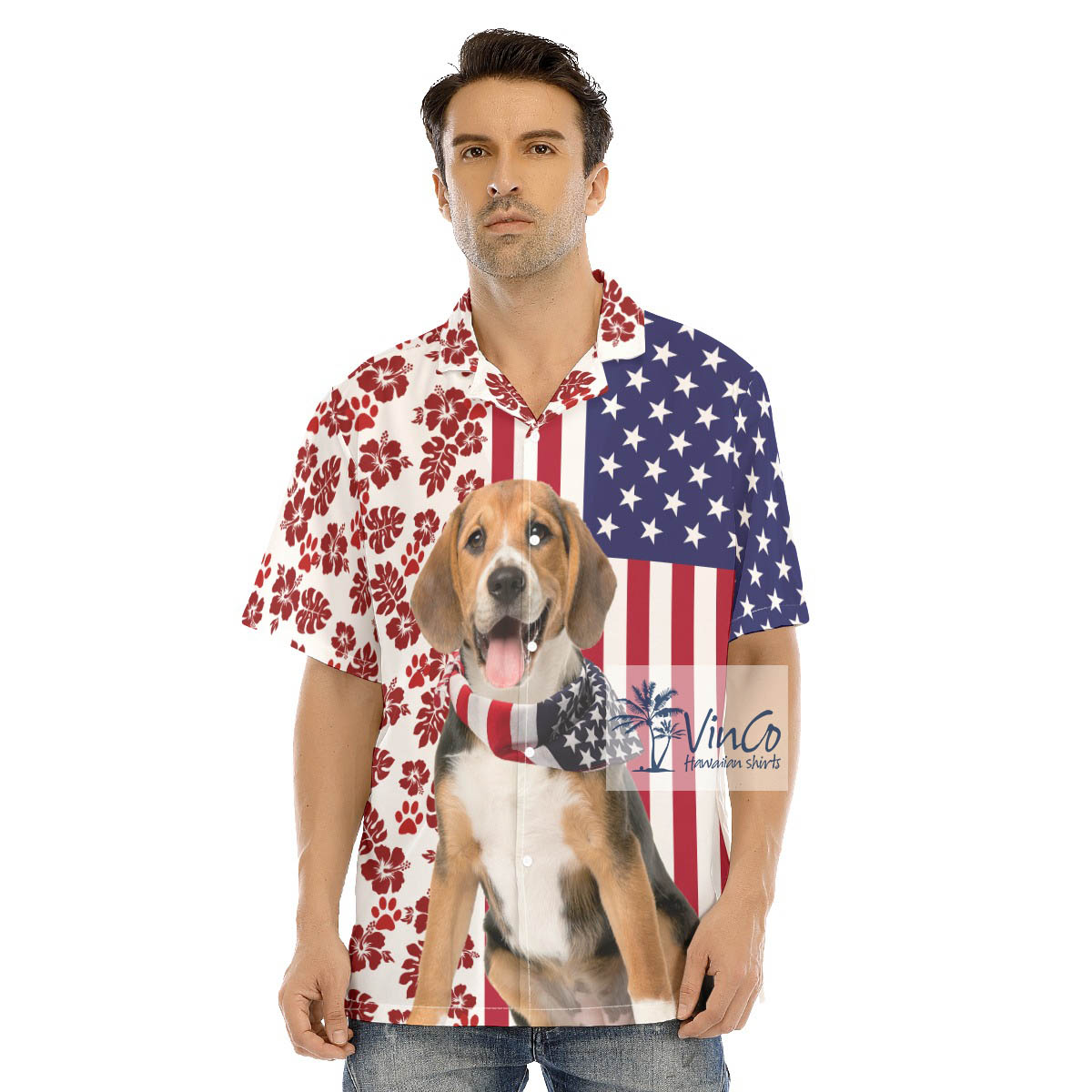 Patriotic Beagles Dog Hawaiian Button Up Shirt For Men - variant image 1