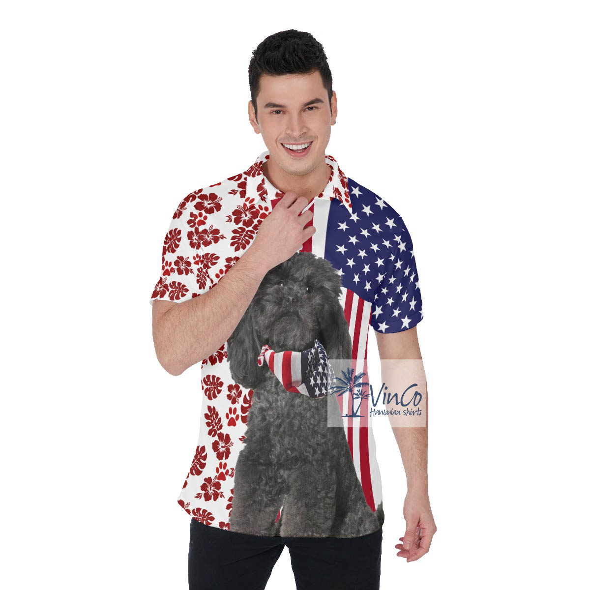 Patriotic Poodles Hawaiian Golf Polo Shirt For Men - variant image 1