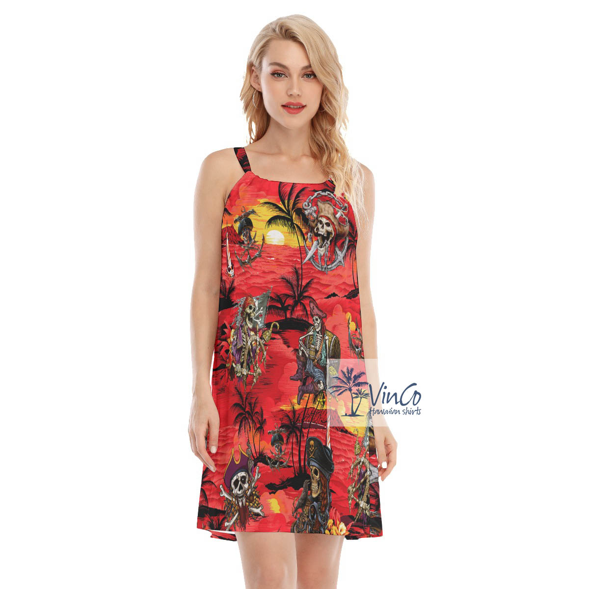 Skeleton Pirate Tropical Sunset Beach Cami Dress For Women - variant image 1